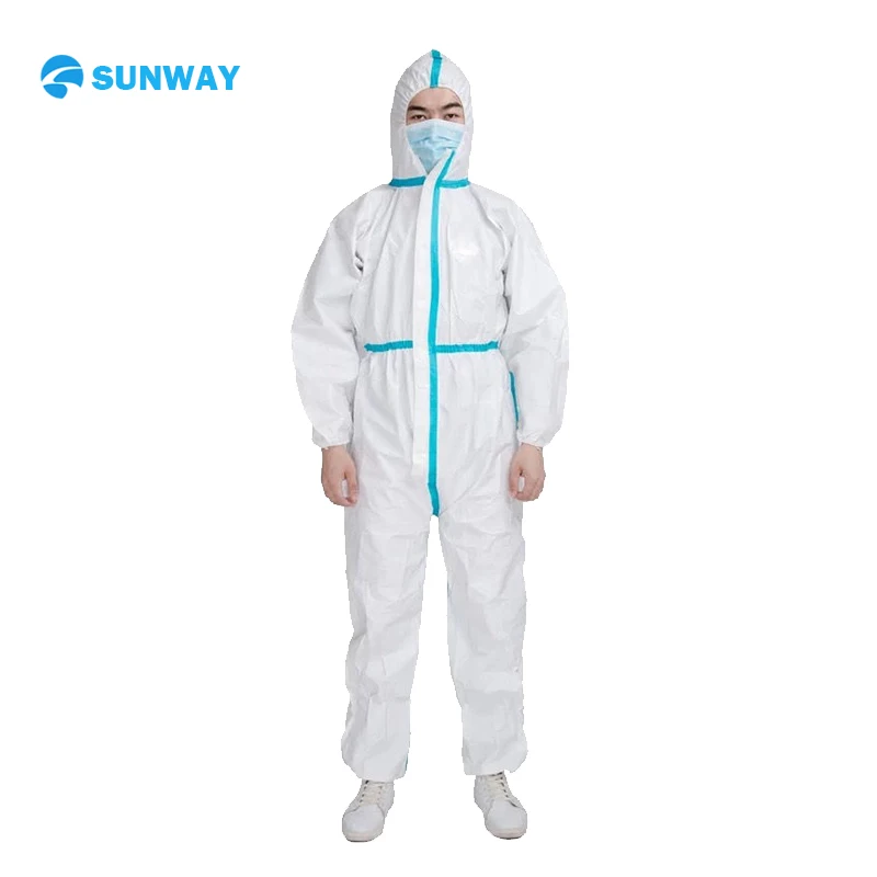 Top Quality 65gsm Ppe Suit En14126 Waterproof Disposable Medical Gown Non Sterile Medical Coverall