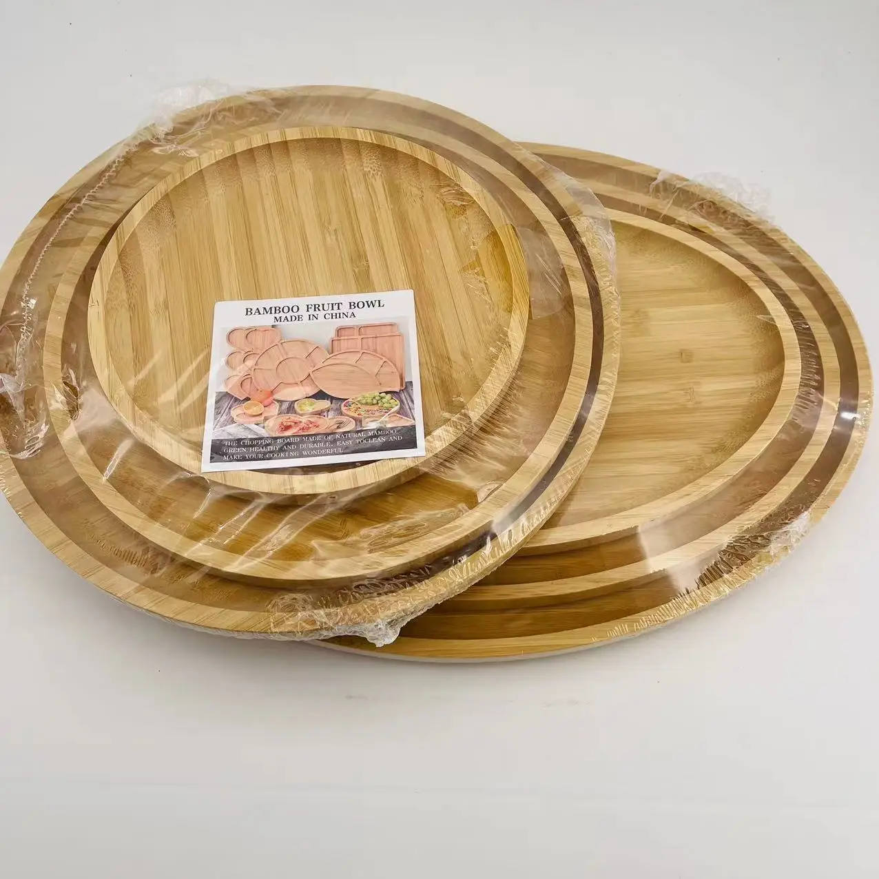 Wholesale New Type Round Bamboo Tray Set Solid Custom Food Fruit Serving Tray Bamboo Plates Wood Plates