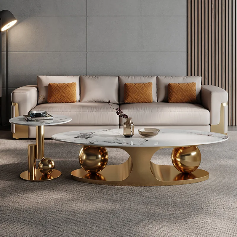 Customized Color practical premium Living Room Furniture white marble block coffee table with two bowls