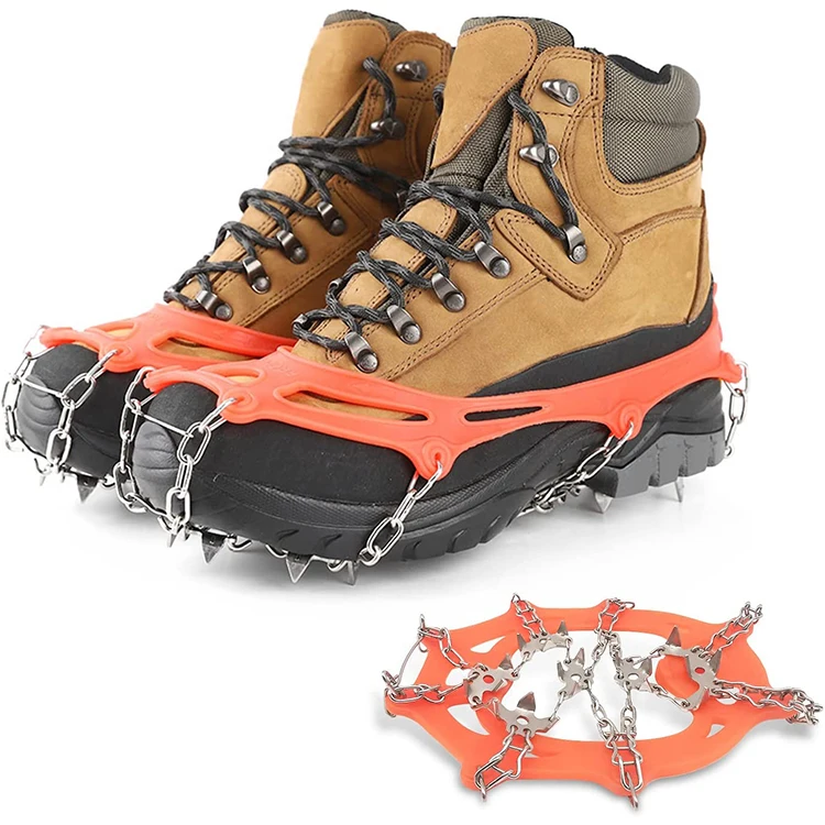 Non-Slip Snow Ice Spikes Grips 19 Spikes Shoe Climbing Crampons