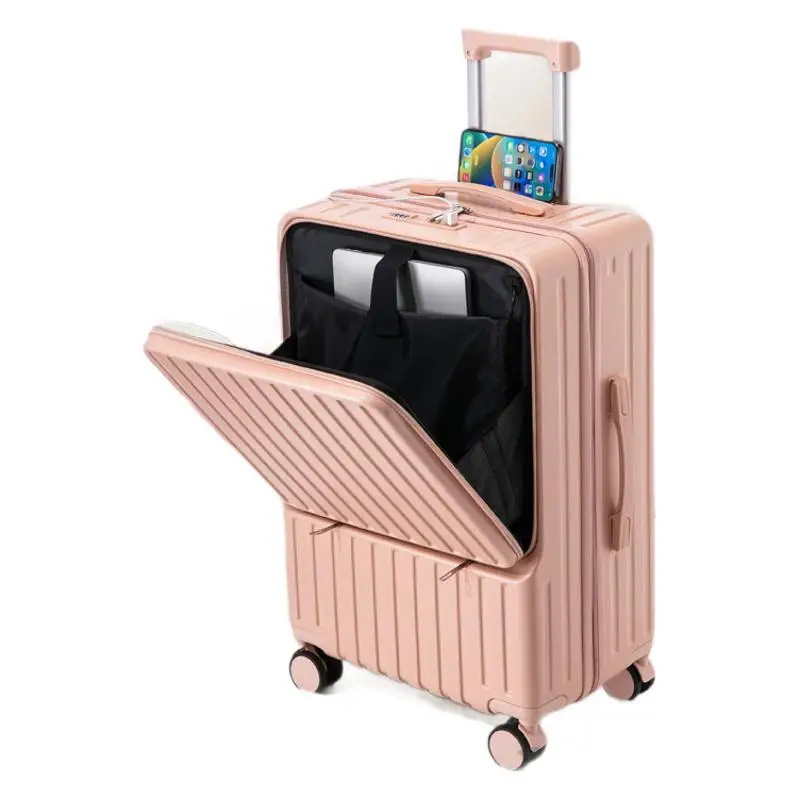 Hot selling Unisex Hard Shell Luggage Front-Opening USB Charging Port Trolley Case with Spinner Caster & Cup Holder