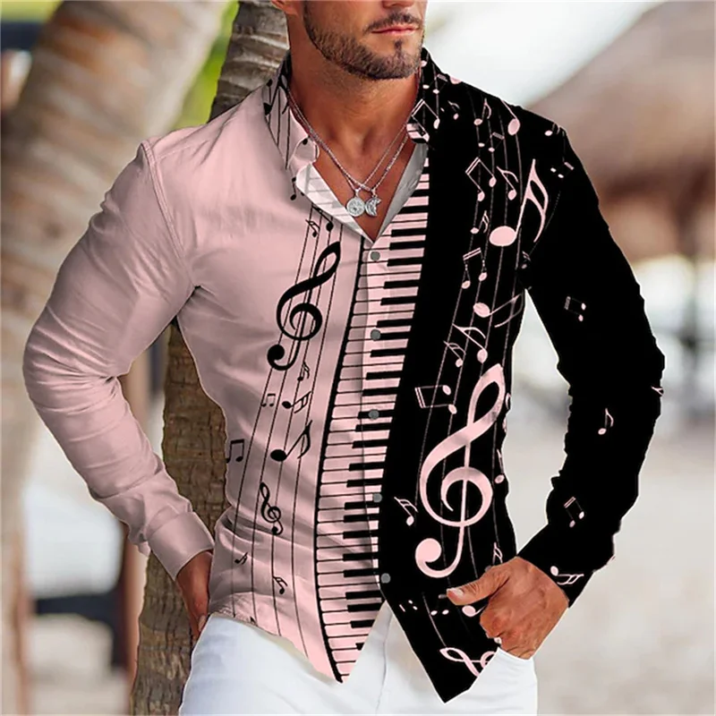 Graphic Printing of Men's Shirts Button Shirt Clothing Design Customized Shirts 2023 Music Button Top Long Sleeve in Summer