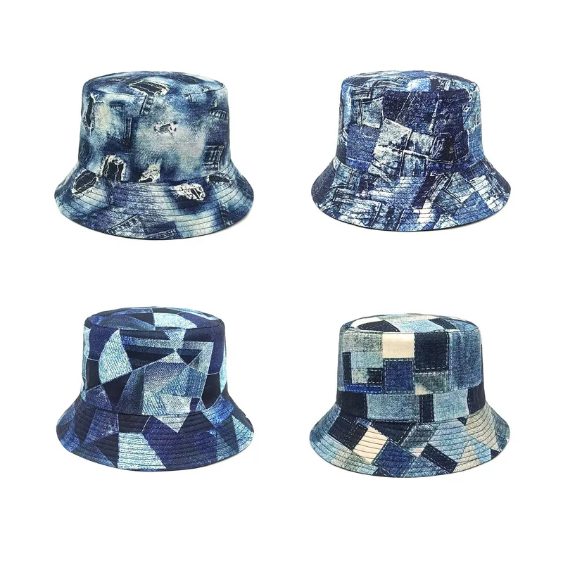 OEM wholesale denim Europe American spring fall retro graffiti sunshade outdoor breathable gorras bucket hat for men