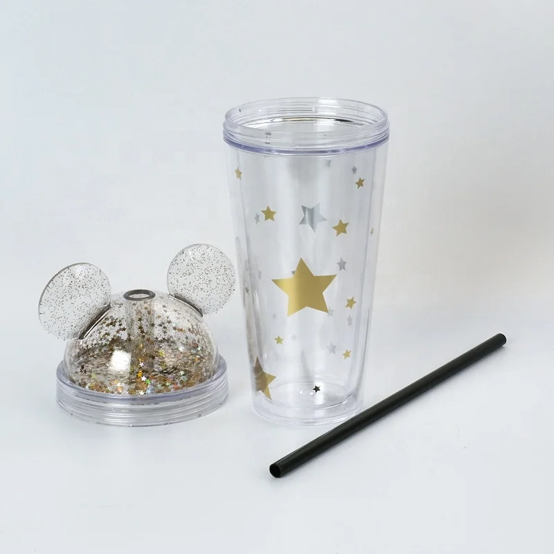 
Girlwill Mickey ear double-layer glitter sippy cup, supports customized logos and OEM/ODM, can be used in stores and supermarket 