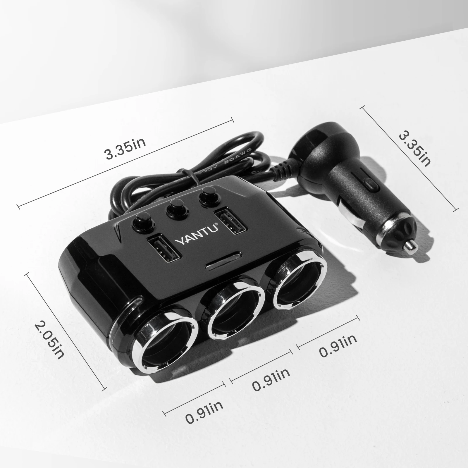 YANTU B39 Quick Charge 3.0 Cigarette Lighter Splitter 12V/24V Car Charger Adapter 150W 2 USB Ports 3 Socket With Voltage Display