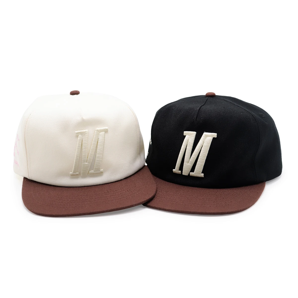 Custom Embroidery 3D Logo Embroidered Cap Unconstructed Two Tone Men Flat Brim Customize Your Own Design Snapback Hat