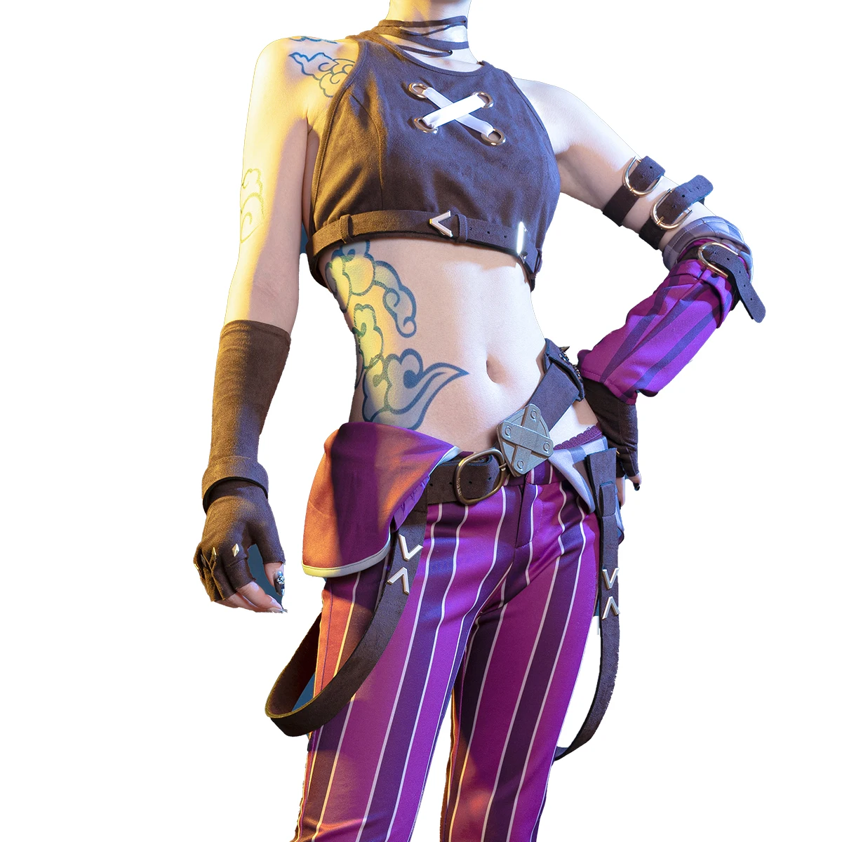 Arcane Jinx Cosplay Costume Game LoL Arcane Cosplay Women Sexy Halloween Top Pants Full Set With Wig