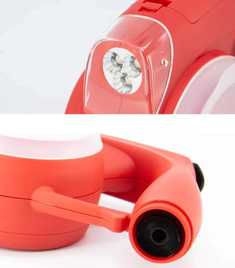 4 in1 Pet leash Retractable Dog Leash with LED Light, Poop Bag Dispenser, and Food Storage