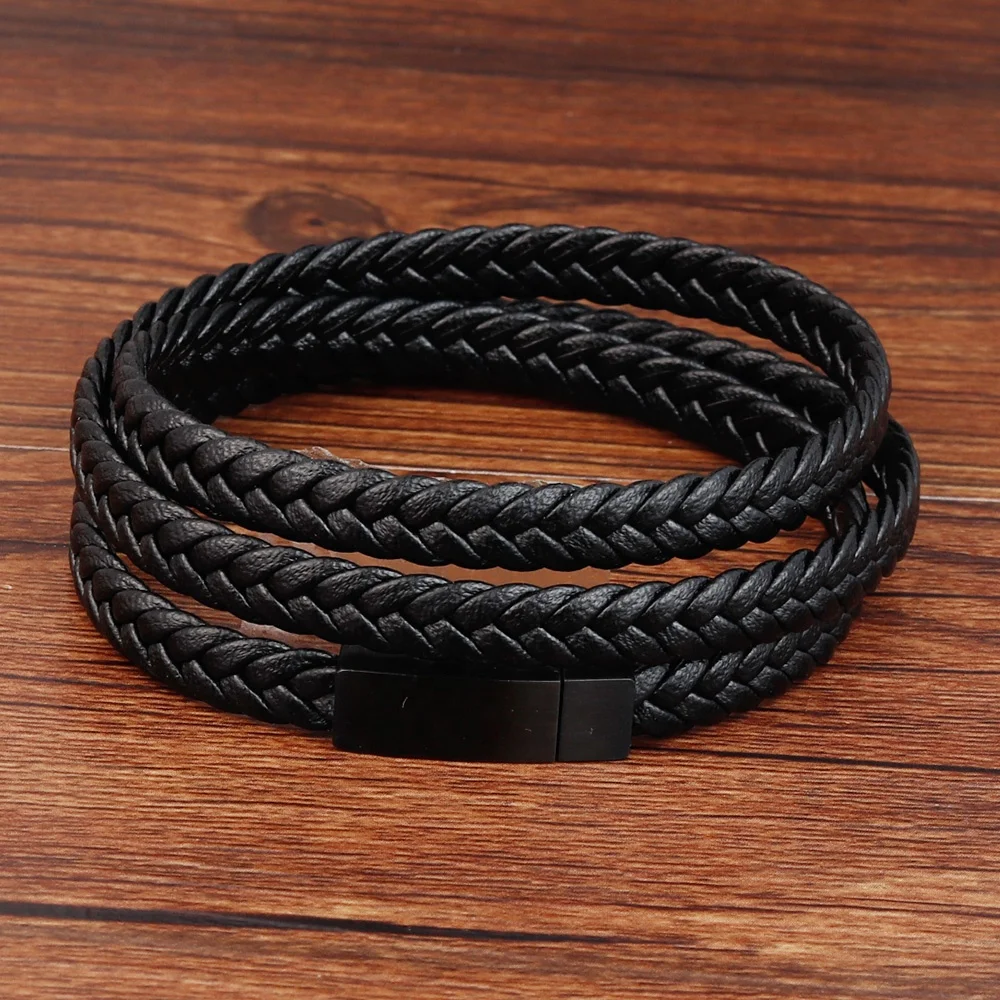 Magnet close  Braided leather 3 Layers  Genuine Leather   bracelet Wholesale