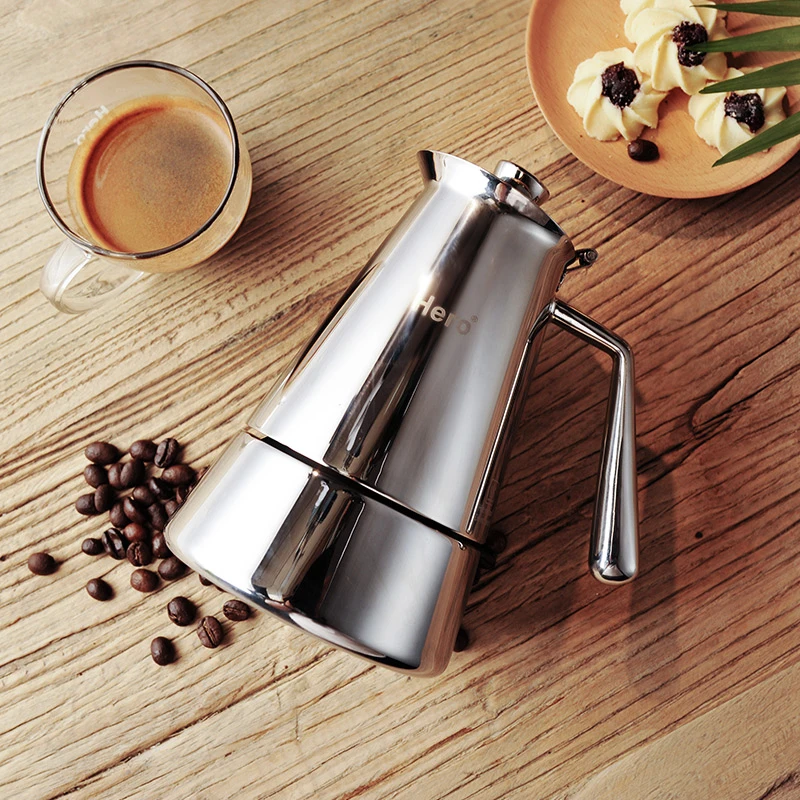 Zero Hero M06 Moka Pot Modern Stainless Steel Portable Coffee Maker Home Brewing Italian Concentrator Pot
