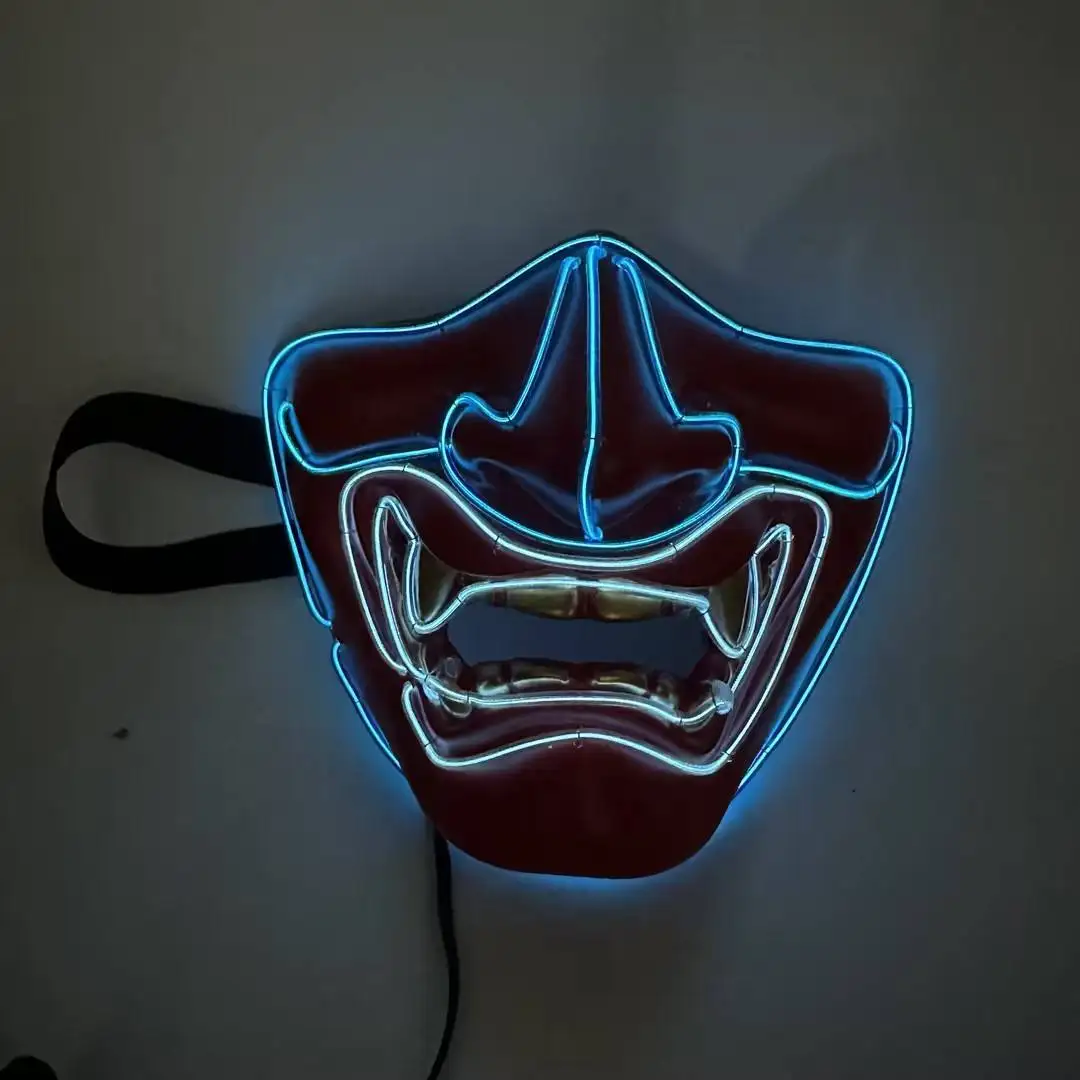 Halloween Custom Demon Mask Japanese Cosplay with Fangs Light Up Mask Costume Cosplay EL Neon Mask