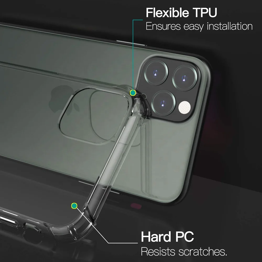 
For iPhone 11 Pro Clear Case 2019, TPU PC Shockproof Transparent Case For iPhone 11, For iPhone 11 Pro Max Bumper Case Clear 