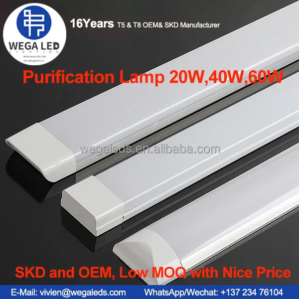 Indoor Batten Linear Lamp Aluminum and PC Housing PF0.9 Driver 110V 220V Purification Light LED Tube Lights 4FT 40W with SKD