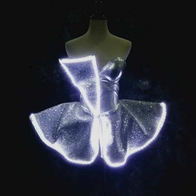 LED luminous wedding dress long skirt creative show catwalk clothing LED tron dance costume