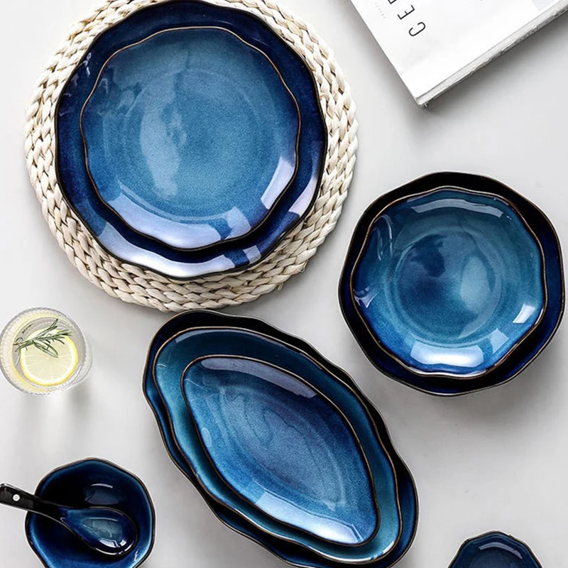 Hot Selling Luxury Ceramic Dinner Set Kiln Reaction Glaze High Quality Tableware Home Weddings Parties Bowl Set Food Salad