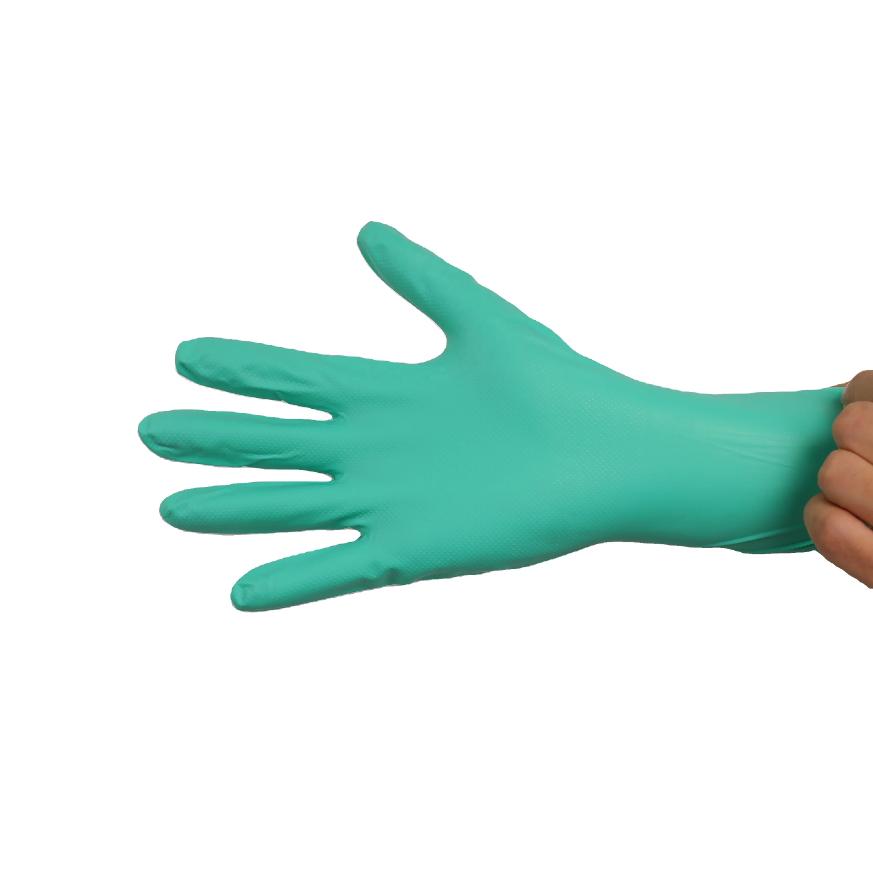 Safety Free Sample  Disposable Wholesale High quality Green  HouseHold Rubber  Waterproof Nitrile Gloves