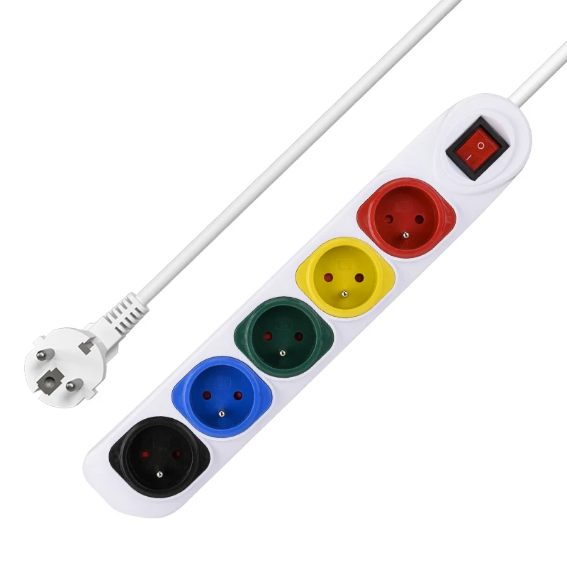 Colored Extension Socket With multiple switched plugs 5 gang French Power strip Copper Material Electric Socket