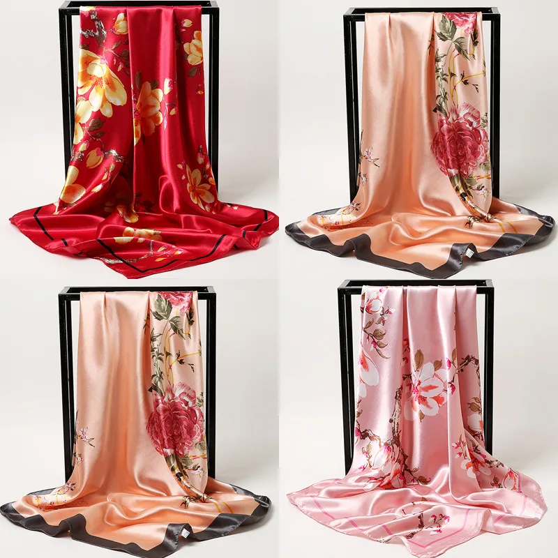 Fashion Chinese style 90x90 Silk Scarf Floral Square Scarf Spring Autumn New Twill Silk Shawl Scarf