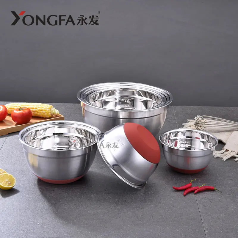 Dishwasher Safe Stainless Steel Mixing Bowls Set Nesting Bowls Salad Bowl With Colorful Silicone Bottom and Measurements Marks