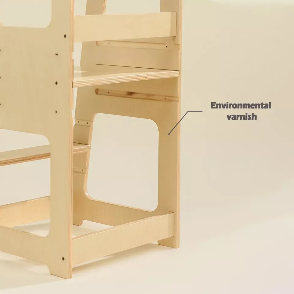 LM KIDS 3 Heights Adjustable Step Up Stool Solid Wood Construction Personalized Kitchen Helper Learning Tower