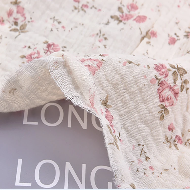 Wholesale high quality custom organic double gauze floral printed muslin cotton 2 layers fabric baby