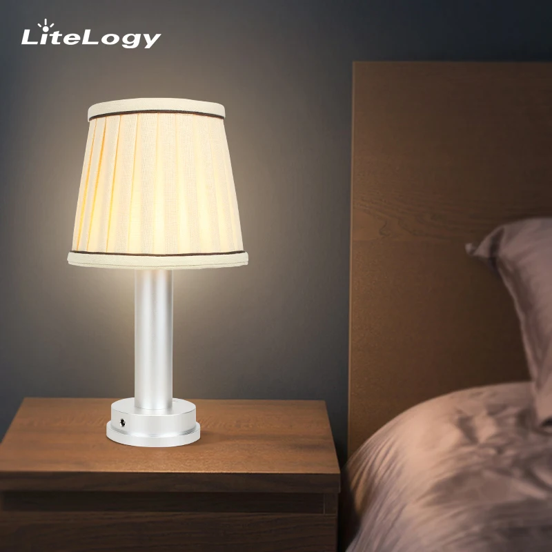 Nordic modern hotel table lamp fabric shade home decorative bedroom bedside metal desk lamp rechargeable