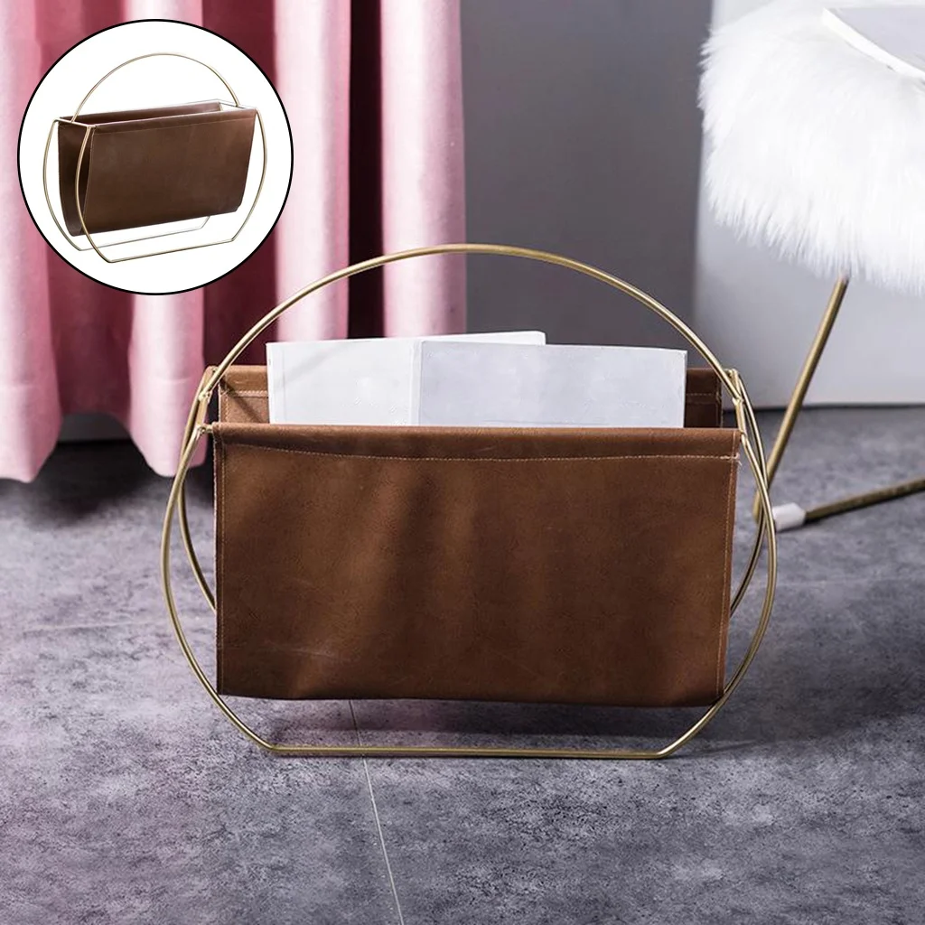 Modern Magazine Storage Rack Living Room Bedroom Standalone Storage Decorative Desktop Leather Metal Book File Holder