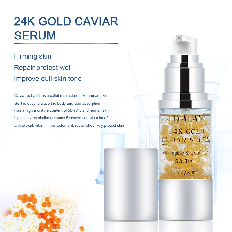 Private Label Anti Wrinkle Facial Skin Care Whitening Natural 24k Gold Caviar Serum Organic Collagen Face Essence