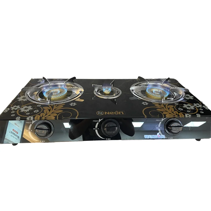 Bilateral fire fire glass 3-head stovetop type dedicated gas stove