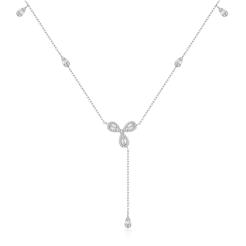 Wholesale Simple Rhodium Plated Necklace  Luxury Delicate Silver 925 Y Shaped Necklace For Women
