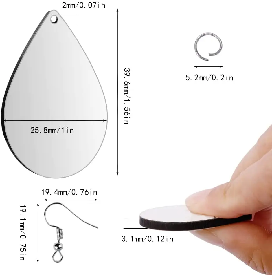 50 Pieces Sublimation Blank Earrings, Unfinished Teardrop Heat Transfer Printing Earrings With Hook and Jump Rings