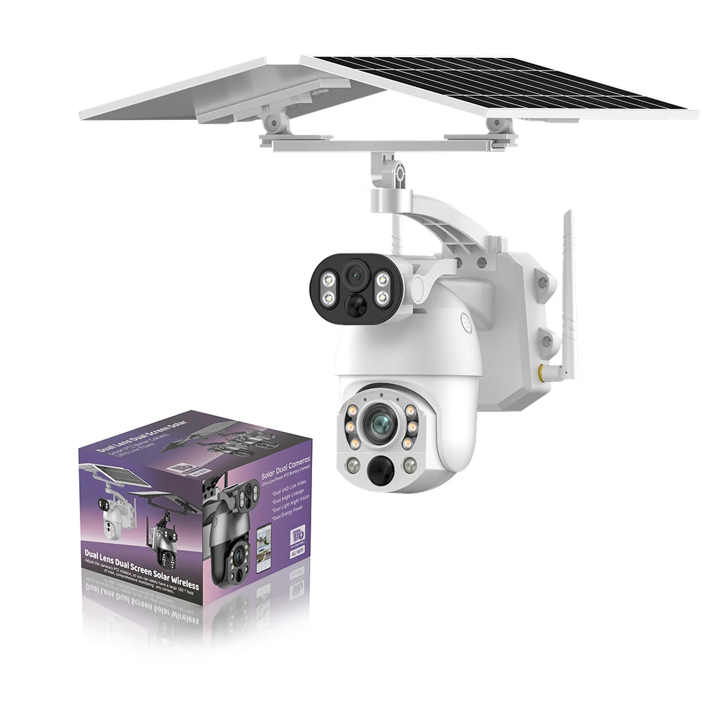 5K 50X Zoom 4g Sim Card Surveillance Outdoor Security Camera Dual Lens Motion Detection Solar Cctv Camera