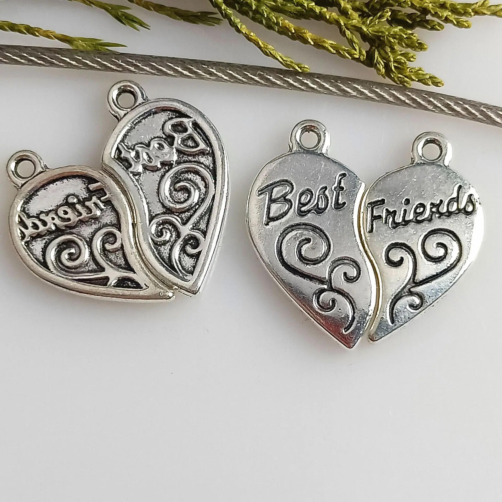 New DIY Jewelry Accessories Alloy letter Best Friend Charms Broken Heart Double Pendants