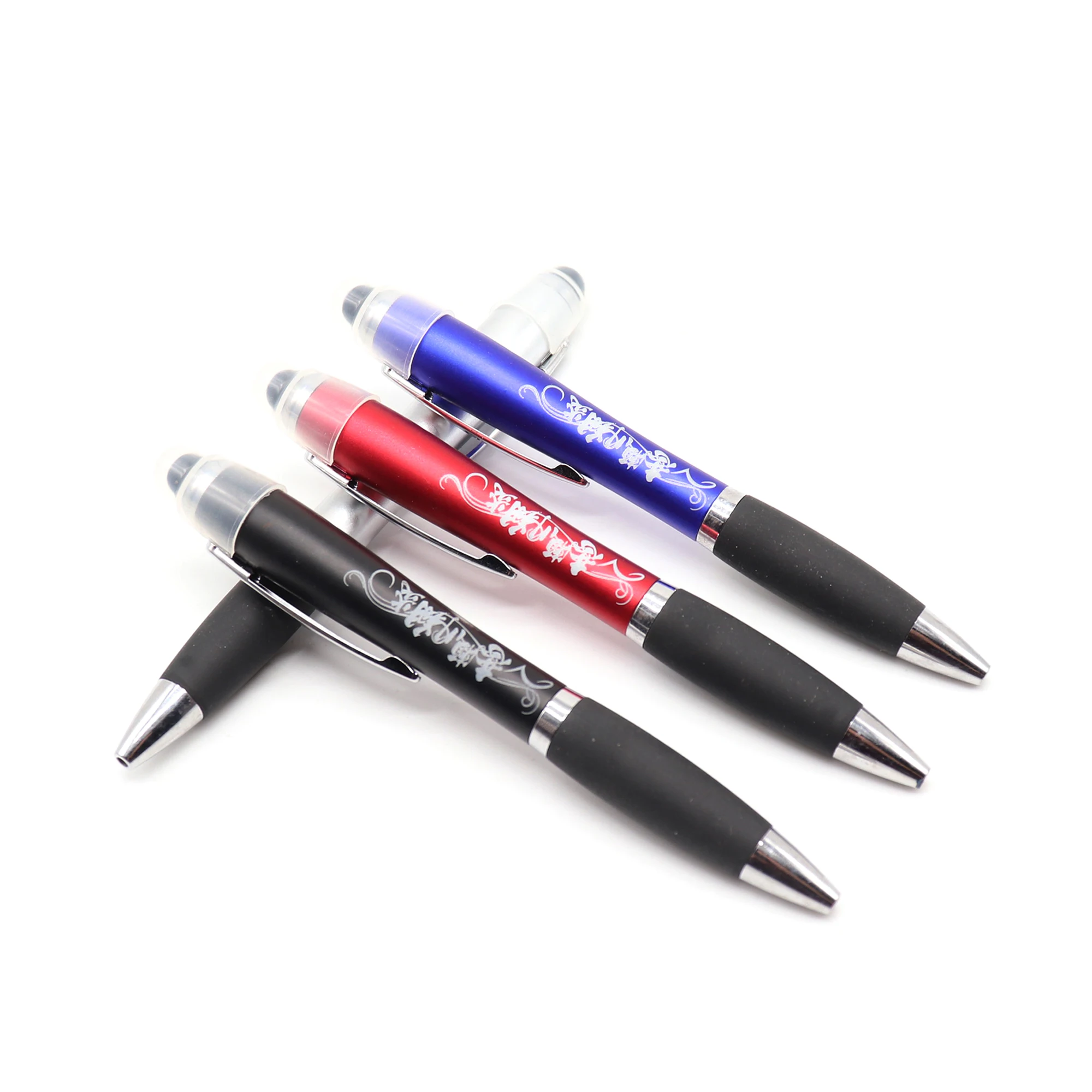 Customized Colored Led Laser Light up Ball ballpoint Pen with Rubber Grip-personalized ink light ball pens custom logo engraved
