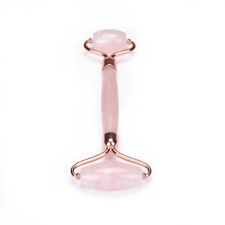 OEM logo Amazon face rose gold frame pink neck massage rose quartz facial roller with resin handle