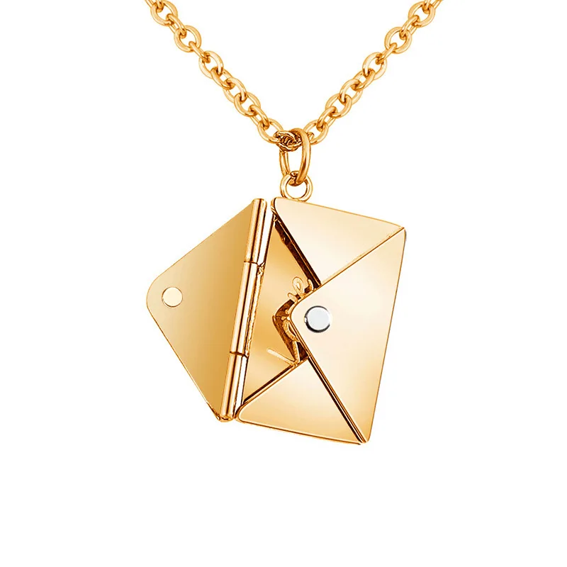 Envelope Locket Layered Necklace with Gold Rose Gold Silver Color Love you Secret Message Letter Pendant Necklace