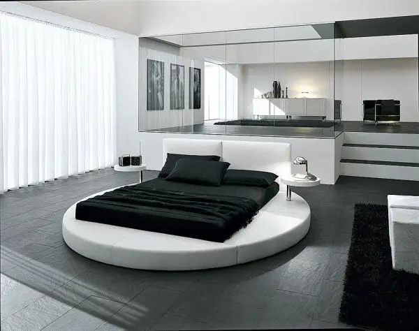 High Quality Luxury Design Pu Leather Round Bed with Led