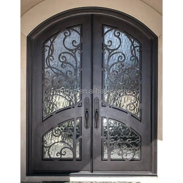 arch wrought iron double entry doors exterior metals house doors bullet proof glass and soundproof design outside door