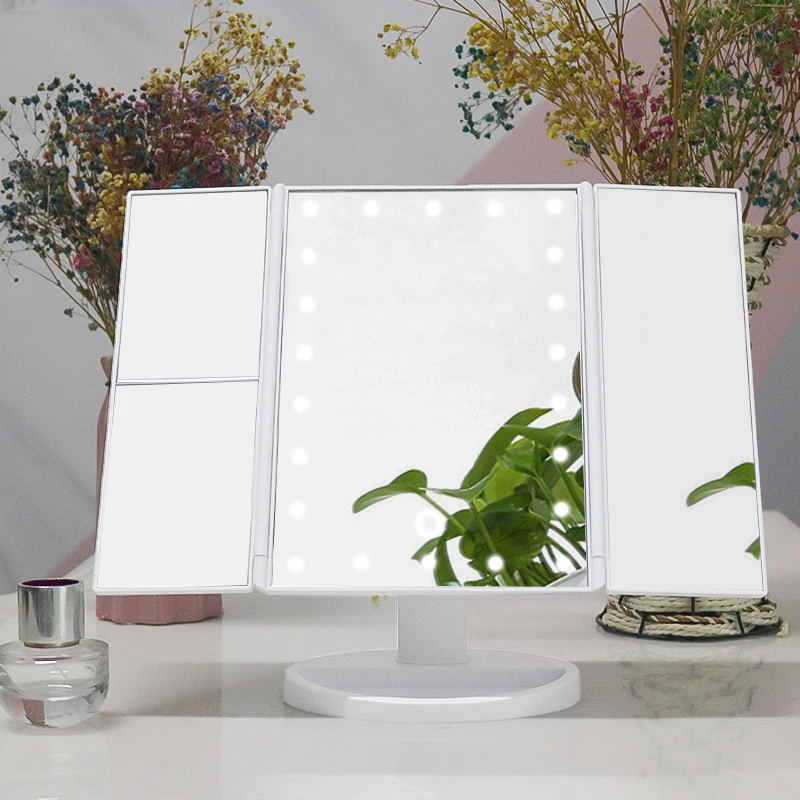 Hot Makeup Table Mirror Trifold Travel Vanity 1X/2X/3X Magnifying LED Mirror Cosmetic Mirror Desktop Mirror Color Box