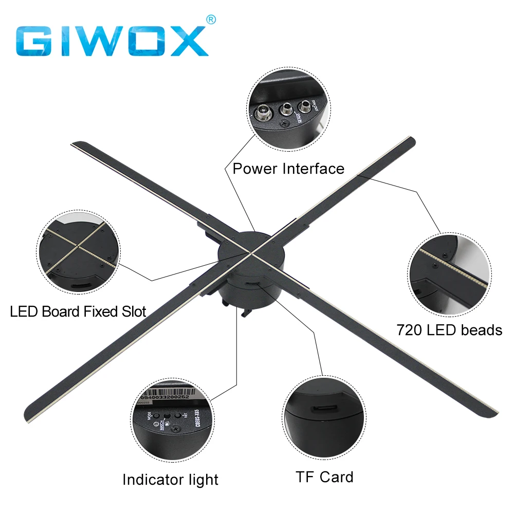 2019 Giwox New Products 65cm 3D Portrait Projector Hologram Advertising LED Fan Device 65cm Hologram Advertising Fan for Display