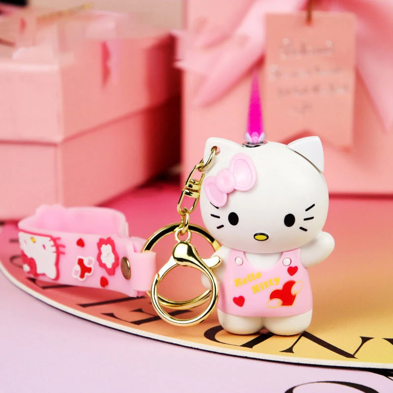 3d-зажигалка Hello Kitty мультяшная кукла газовая зажигалка с красным пламенем ветрозащитная Зажигалка для