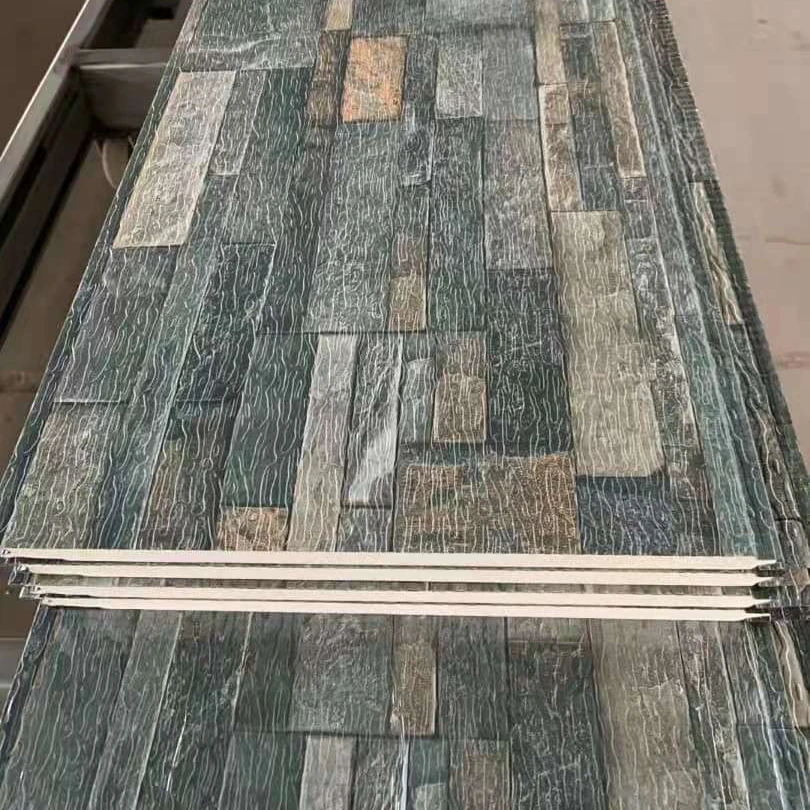 Green building material heat insulation pu foam sandwich panel  embossed metal facade  panels