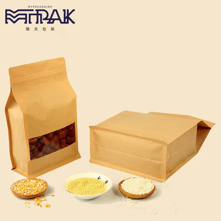 Экологичная многоразовая ламинированная коричневая Упаковка из крафт-бумаги пакет для еды с застежкой-молнией стоячий окошком