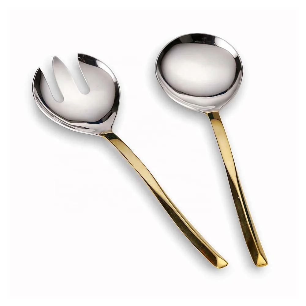 Salad Server V Line Design Brass Handle stainless steel Decorative hot food party food warmer buffet salad servers