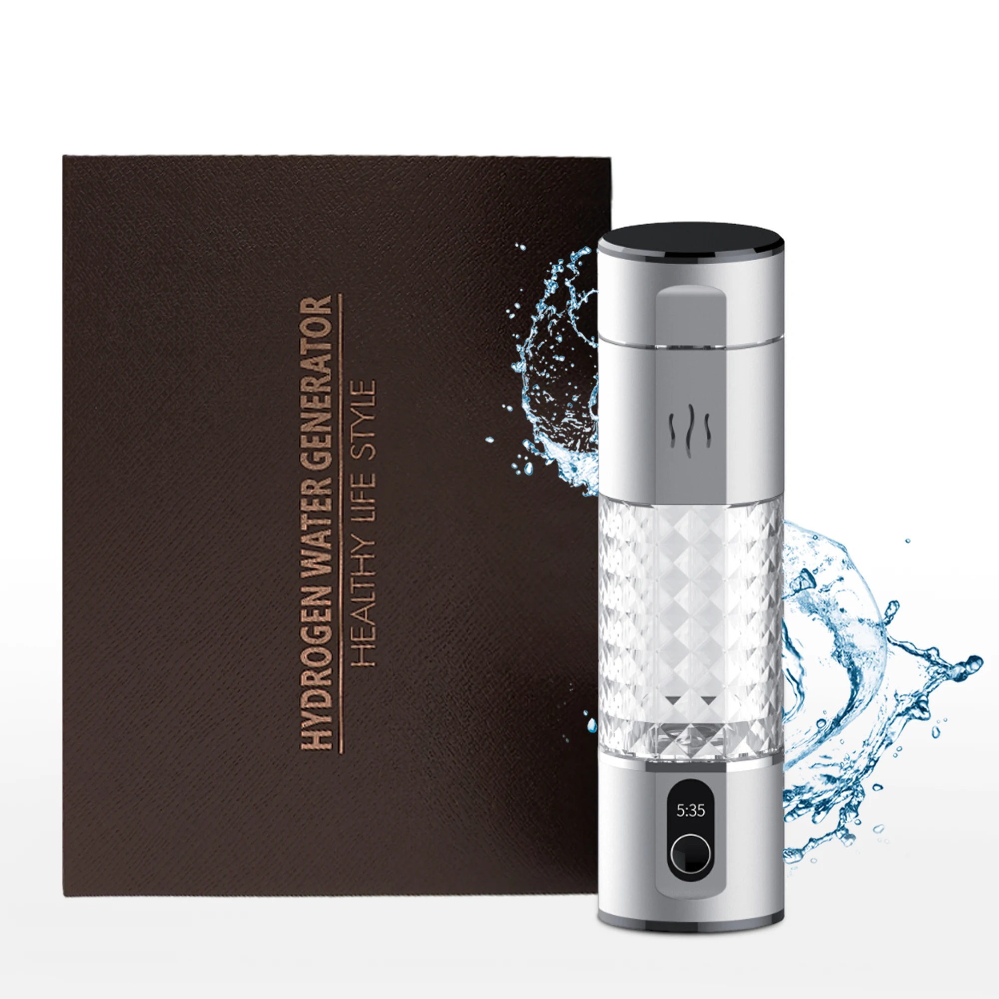 Hydrogen Water Bottle, Hydrogen Water Generator, LED Display (Silver)
