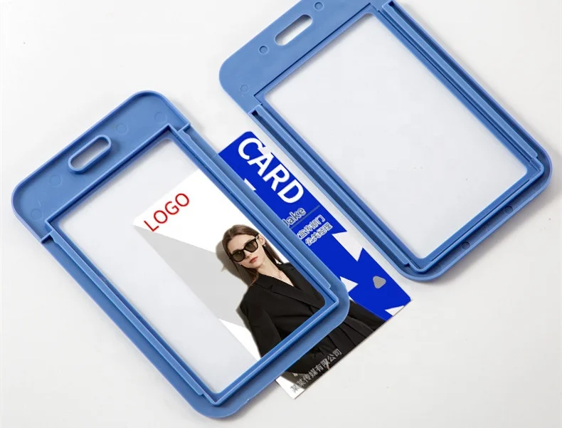 Multicolor Double-sided Push Together Card Holder Modern ID Badge Work Badge Staff with Lanyard Badge Set