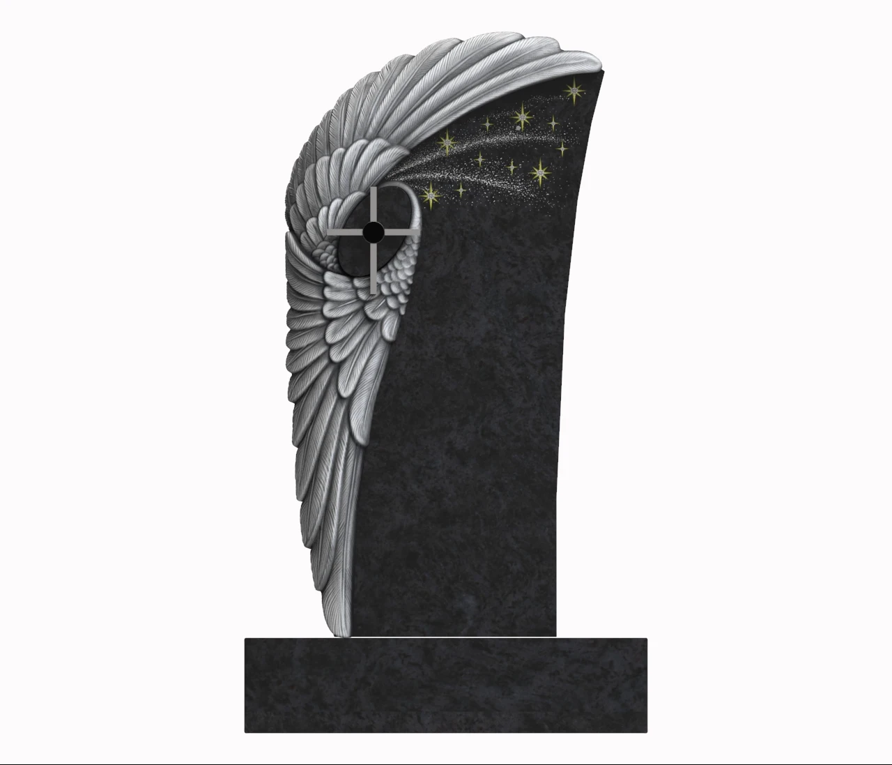 China Black Marble Graceful Wings Over the Cross and Headstone Monument  Grave Granite