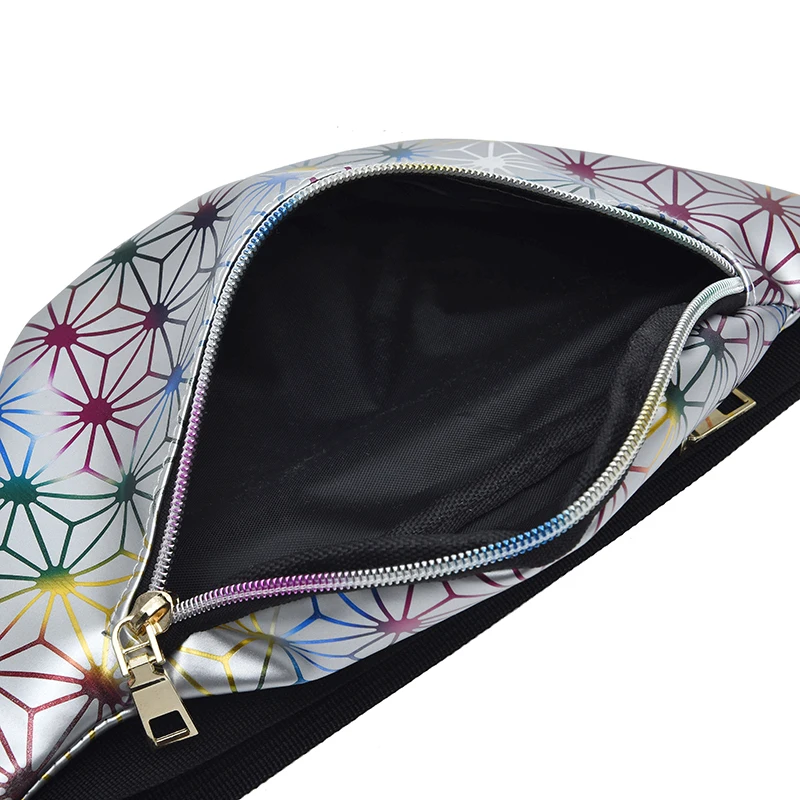 2022 Hot Holographic Waist Bag Reflective Laser Geometric PU Women Fanny Pack for Outdoor Sports
