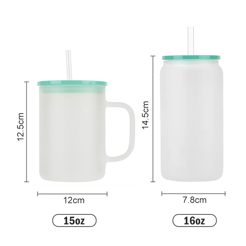 New Arrival Stocked 15oz Frosted Clear Glass Can Sublimation Blank Soda Mason Jar Milk Beer Cup with Colorful Lid and Straw