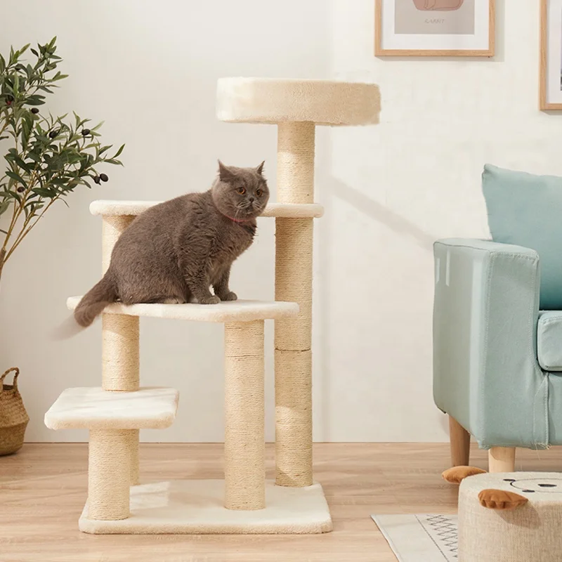 Professional eco-friendly wooden sisal cactus cat scratcher tree
